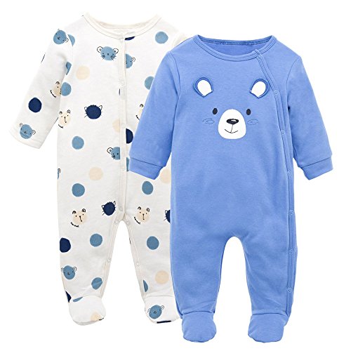 Pijama para Bebé 2 piezas Niños Niñas Pelele Manga Larga Mameluco Mono Body Algodón Trajes 0-3 Meses