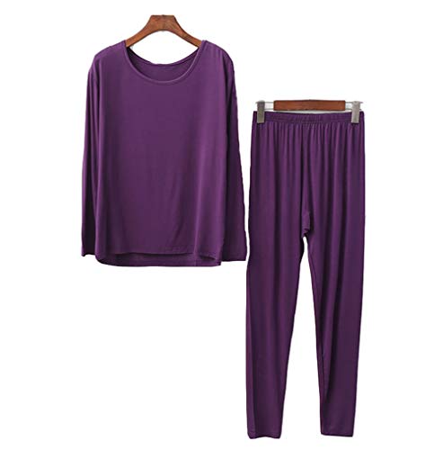 Pijama Sets otoño Invierno Mujer Modal Mangas Larga Pantalon Largo 2 Piezas Talla Grande (6#,2XL (Asia Size 4XL))