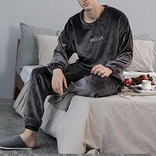 Pijama Unisex Hombre y Mujer a Juego Forro Polar Pijama 2 Piezas Conjuntos de Parejas para Invierno Ropa de Casa Manga Larga y Pantalones Largos (Gris Oscuro, XXL)