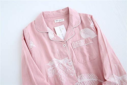 Pijamas Conjunto De Pijama De Hoja De Arce Fresco para Mujer 100% Gasa De Algodón De Manga Larga Ropa De Dormir Informal para Mujer Pijama XL Tzleavesblue