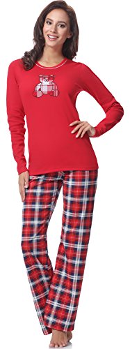 Pijamas Damas Otoño Invierno Conjunto de Pijamas Nocturnos Bata de Dos Piezas de Manga Larga 2020 (L, Rojo1)