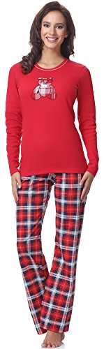 Pijamas Damas Otoño Invierno Conjunto de Pijamas Nocturnos Bata de Dos Piezas de Manga Larga 2020 (L, Rojo1)