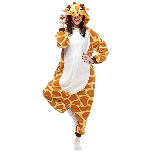 Pijamas de Animales Disfraces Onesie Animal para Adultos Mono Cosplay Pijama de Jirafa Invierno Unisex Mujeres y Hombres,LTY48,L