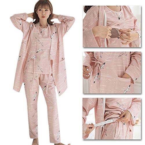 Pijamas De Embarazo para Mujeres Pijamas De Maternidad Y Lactancia Ropa de Fiesta De Verano Pijamas De Maternidad Prenatales Y Posparto Conjunto De 3 Piezas (Color : Rosa, Size : EU M = Tag L)