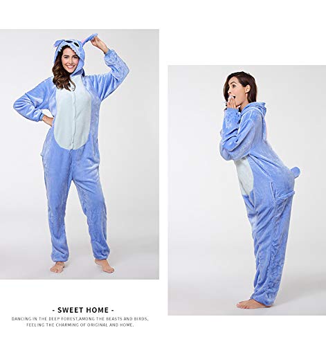 Pijamas Disfraces Onesie Animal Adultos kigurumi Carnaval Halloween o Fiesta Espectáculo Navideño Mono Cosplay Ropa Interior de Zoológico Invierno Unisex Mujeres y Hombres - S - Stitch Azzurro