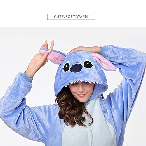 Pijamas Disfraces Onesie Animal Adultos kigurumi Carnaval Halloween o Fiesta Espectáculo Navideño Mono Cosplay Ropa Interior de Zoológico Invierno Unisex Mujeres y Hombres - S - Stitch Azzurro