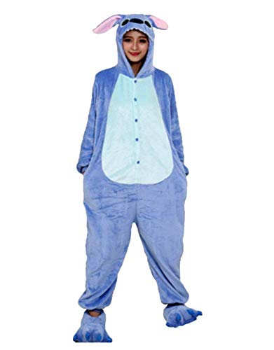 Pijamas Disfraces Onesie Animal Adultos kigurumi Carnaval Halloween o Fiesta Espectáculo Navideño Mono Cosplay Ropa Interior de Zoológico Invierno Unisex Mujeres y Hombres - S - Stitch Azzurro
