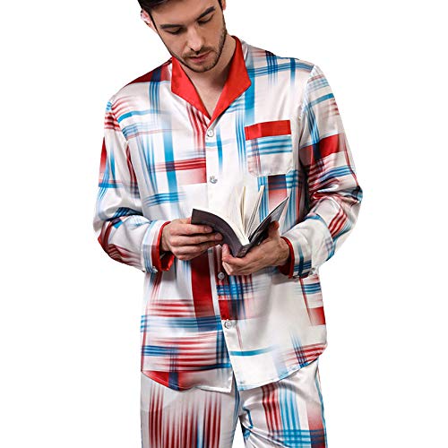 Pijamas Hombre 100% Seda De Morera Manga Larga Conjunto De Pijama para Hombre Pantalones Largo Ropa De Casa 2 Piezas Otoño E Invierno L,XL,XXL,Rojo,XL