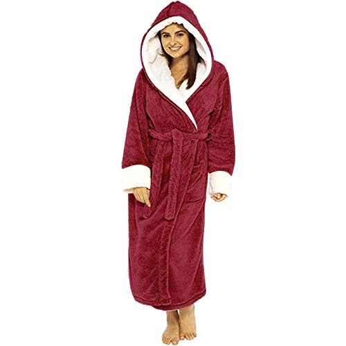 Pijamas Mujer Camisón Albornoz Mujer Invierno Felpa Mantón Alargado Albornoz Ropa De Hogar Bata De Manga Larga Abrigo S Rojo