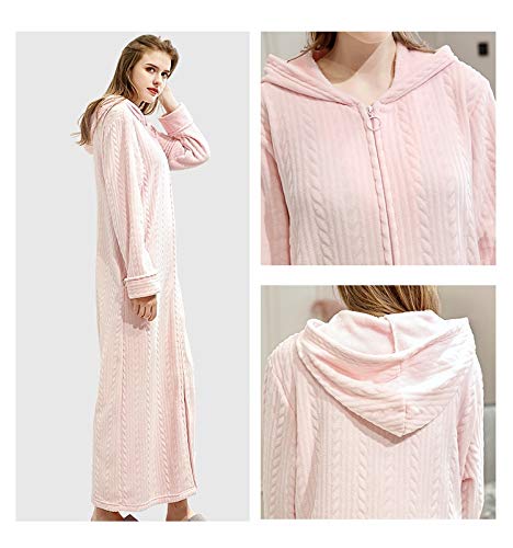 Pijamas Mujer Camisón Camisón con Capucha para Mujer Y Hombre, Albornoz De Franela, Cremallera, Ropa De Casa De Una Pieza, Pijama Cálido, Ropa De Dormir, Bata Otoño Invierno L Rosa