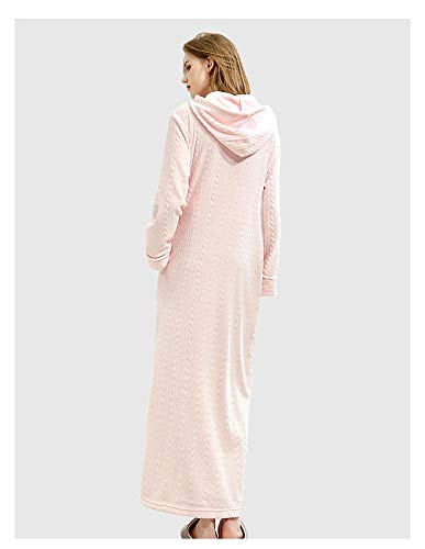 Pijamas Mujer Camisón Camisón con Capucha para Mujer Y Hombre, Albornoz De Franela, Cremallera, Ropa De Casa De Una Pieza, Pijama Cálido, Ropa De Dormir, Bata Otoño Invierno L Rosa