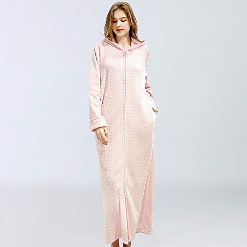 Pijamas Mujer Camisón Camisón con Capucha para Mujer Y Hombre, Albornoz De Franela, Cremallera, Ropa De Casa De Una Pieza, Pijama Cálido, Ropa De Dormir, Bata Otoño Invierno L Rosa