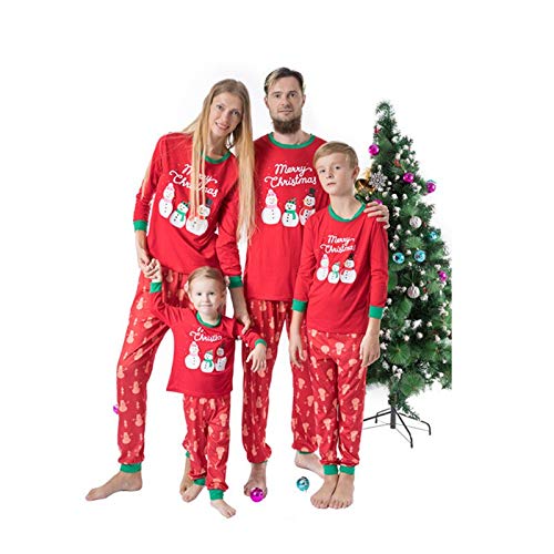 Pijamas Mujer Camisón Conjunto De Pijamas Navideños A Juego con La Familia Ropa para Mamá Y Niños Muñeco De Nieve Estampado Cálido Camiseta Y Pantalón Ropa De Navidad para Adultos Traje Kids140 O