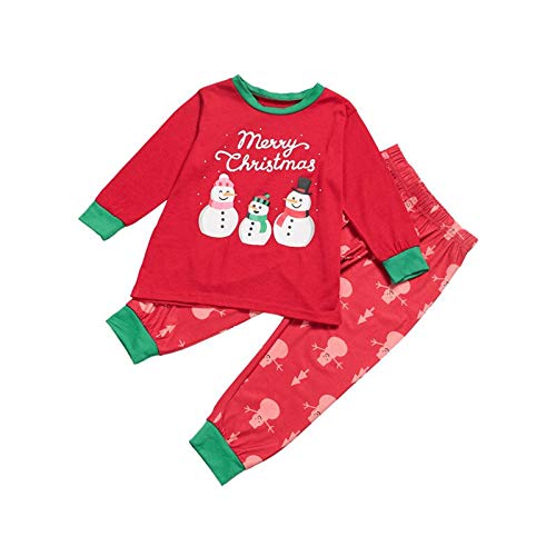 Pijamas Mujer Camisón Conjunto De Pijamas Navideños A Juego con La Familia Ropa para Mamá Y Niños Muñeco De Nieve Estampado Cálido Camiseta Y Pantalón Ropa De Navidad para Adultos Traje Kids140 O