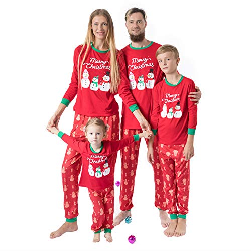 Pijamas Mujer Camisón Conjunto De Pijamas Navideños A Juego con La Familia Ropa para Mamá Y Niños Muñeco De Nieve Estampado Cálido Camiseta Y Pantalón Ropa De Navidad para Adultos Traje Kids140 O