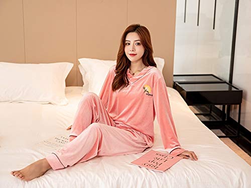 Pijamas Mujer Camisón Conjuntos De Pijama De Terciopelo Dorado con Cuello En V De Manga Larga De Talla Grande para Mujer Otoño Invierno Ropa De Dormir Traje Pijama Homewear Pijama Ropa M Rosa