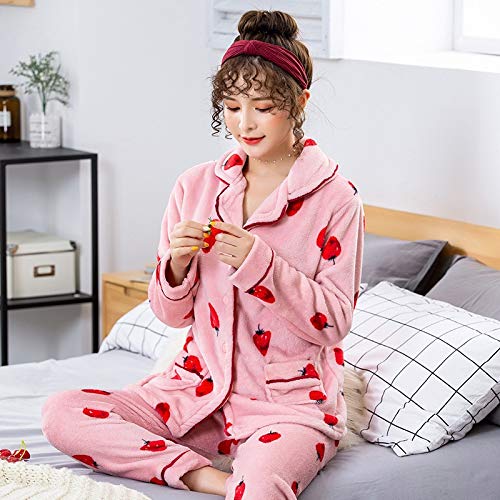 Pijamas Mujer Camisón Otoño Invierno Cálido Franela Pijamas Gruesos con Capucha Coral Fleece Conjuntos De Pijamas De Mujer Pijamas De Pareja Hombres Ropa De Dormir Ropa De Casa M Pinkpajamas