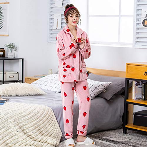 Pijamas Mujer Camisón Otoño Invierno Cálido Franela Pijamas Gruesos con Capucha Coral Fleece Conjuntos De Pijamas De Mujer Pijamas De Pareja Hombres Ropa De Dormir Ropa De Casa M Pinkpajamas