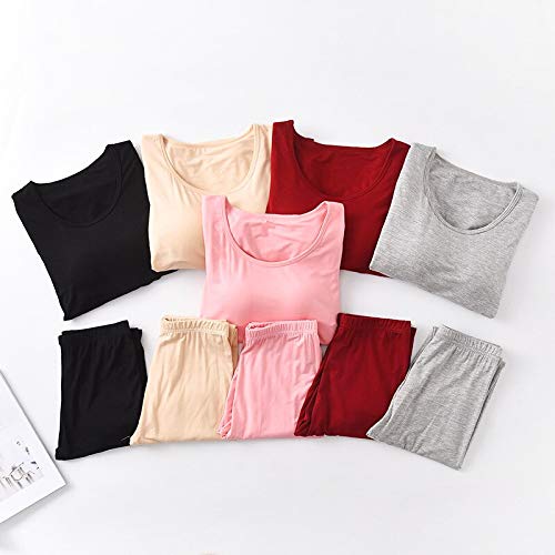 Pijamas Mujer Camisón Otoño Invierno Modal Conjuntos De Pijamas Mujer Top Acolchado Camiseta De Manga Larga con Cuello Redondo Camiseta All Match Camiseta Larga Sujetador-T Homewear XXL Natural