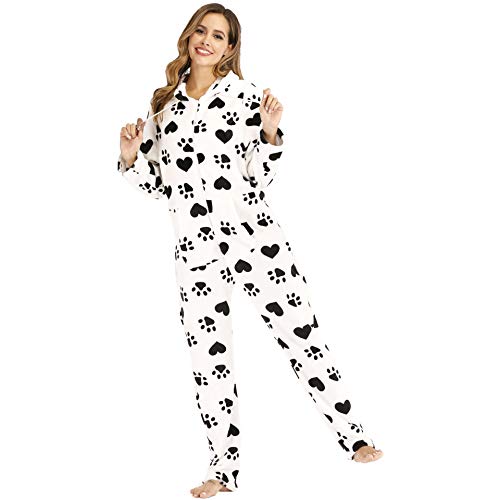 Pijamas Mujer Camisón Pijamas De Franela Mujer Ropa De Dormir con Estampado Fleece Otoño Invierno Conjunto De Pijama Monos S Blanco