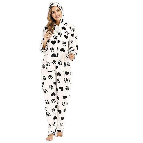 Pijamas Mujer Camisón Pijamas De Franela Mujer Ropa De Dormir con Estampado Fleece Otoño Invierno Conjunto De Pijama Monos S Blanco