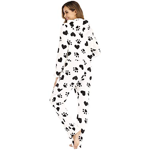 Pijamas Mujer Camisón Pijamas De Franela Mujer Ropa De Dormir con Estampado Fleece Otoño Invierno Conjunto De Pijama Monos S Blanco