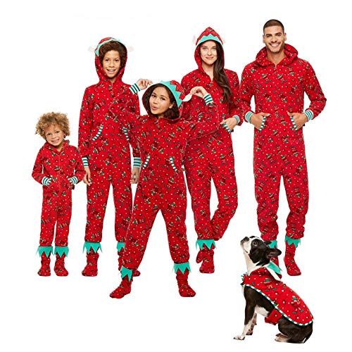 Pijamas Navidad Familiar Algodon Mono Pijamas Parejas e Hijos Trajes Navideños Pelele con Cremallera e Capucha Conjunto Mama Papá y Bebe Ropa de Dormir Invierno Christmas Pajamas SYSDJDS19888BAL
