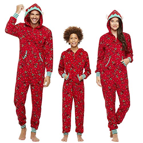 Pijamas Navidad Familiar Algodon Mono Pijamas Parejas e Hijos Trajes Navideños Pelele con Cremallera e Capucha Conjunto Mama Papá y Bebe Ropa de Dormir Invierno Christmas Pajamas SYSDJDS19888BAL