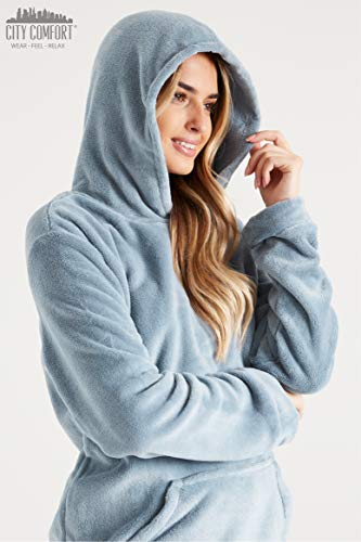 Pijamas para Damas de Mujer Damas Pijama de Pijama cálido cálido | pantalón de Franela o pantalón de Franela de Pijama Mujeres (L, Azul con Capucha)