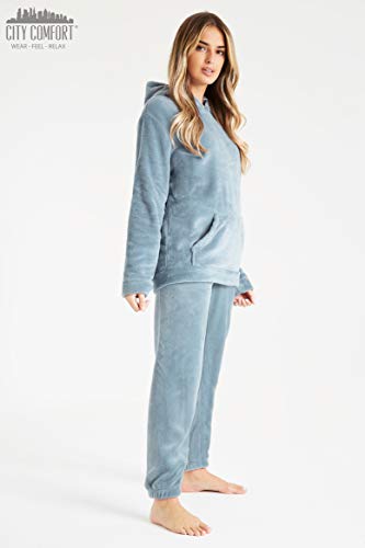 Pijamas para Damas de Mujer Damas Pijama de Pijama cálido cálido | pantalón de Franela o pantalón de Franela de Pijama Mujeres (L, Azul con Capucha)