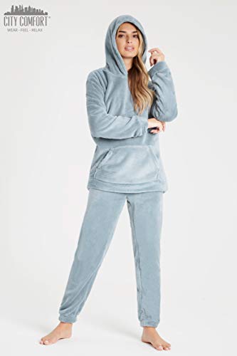 Pijamas para Damas de Mujer Damas Pijama de Pijama cálido cálido | pantalón de Franela o pantalón de Franela de Pijama Mujeres (L, Azul con Capucha)
