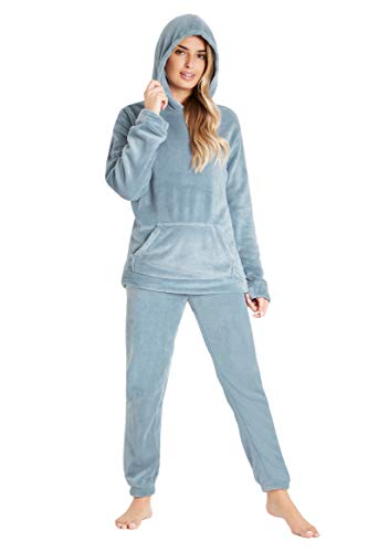 Pijamas para Damas de Mujer Damas Pijama de Pijama cálido cálido | pantalón de Franela o pantalón de Franela de Pijama Mujeres (L, Azul con Capucha)