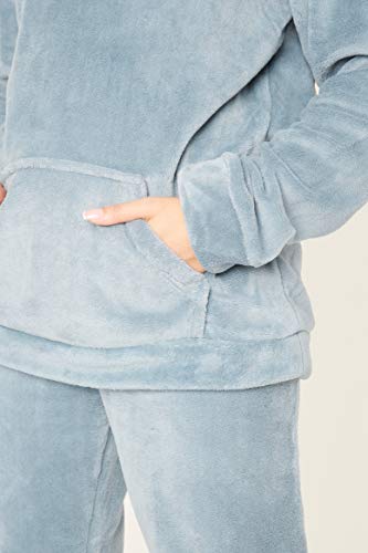 Pijamas para Damas de Mujer Damas Pijama de Pijama cálido cálido | pantalón de Franela o pantalón de Franela de Pijama Mujeres (L, Azul con Capucha)
