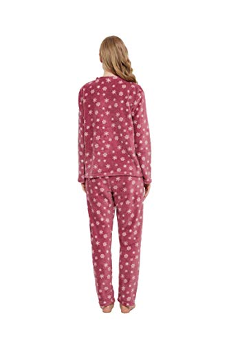 PimpamTex – Pijama Coralina de Mujer Otoño-Invierno de Manga Larga Polar Calentito con Tacto Suave – (L, Snow Malva)