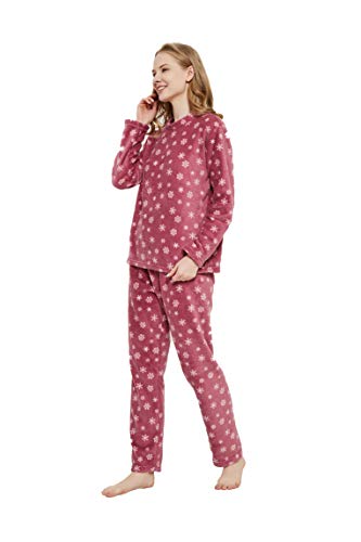 PimpamTex – Pijama Coralina de Mujer Otoño-Invierno de Manga Larga Polar Calentito con Tacto Suave – (L, Snow Malva)