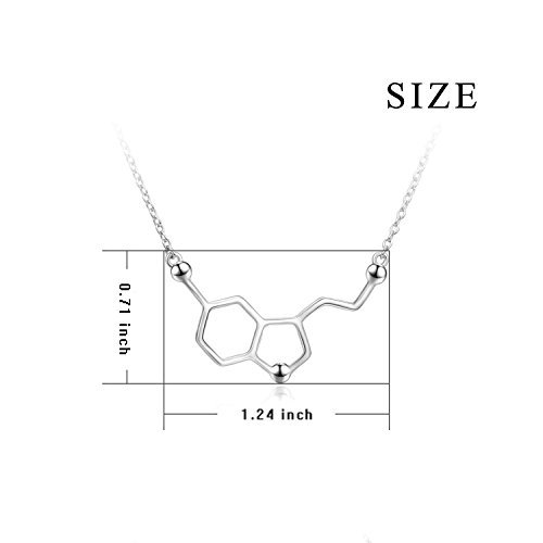 Plata de Ley Collar de Molécula de Serotonina Chapado en Oro Blanco, Felicidad Neurotransmisor Collar, Química Orgánica Joyería para los Amantes de Ciencia Regalos