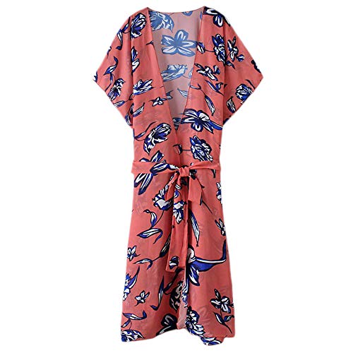 Playera de Playa con Manga 3/4 Ups Kimono Cardigans para Mujer Vestido de Playa Naranja L