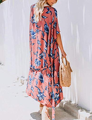 Playera de Playa con Manga 3/4 Ups Kimono Cardigans para Mujer Vestido de Playa Naranja L