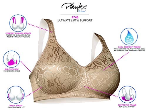 Playtex Womens 18 Hour Ultimate Lift & Support Wirefree Bra (4745B) -White -36D
