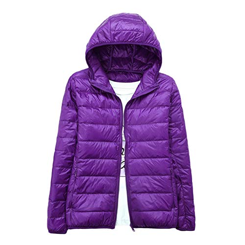 Plumífero para Mujer Ultra Ligero, Chaqueta Portátil Abrigo De Plumas con Capucha Morado 2XL