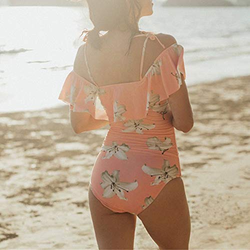 POachers Mujer sin Tirantes Bañador con Volantes Sexy Entero Tankinis Traje de Una Pieza Baño de Floral Estampado Bañadores Reductores Barriga Bañador Cuello Vendaje Verano Playa Fiesta Ropa de Baño