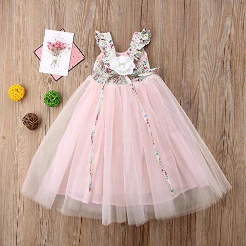 Poachers Vestido de Fiesta de Tul de Encaje Falda sin Mangas para Niñas Vestido de Princesa de la Boda Carnaval con Flor Niñas 1-7 Años Chica Vestidos Navidad de Baile de graduación