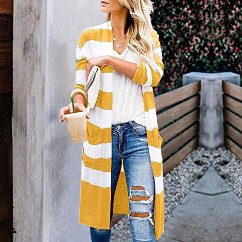Pocket Striped Sweater Women Autumn Winter Knit Cardigan Jacket Coat