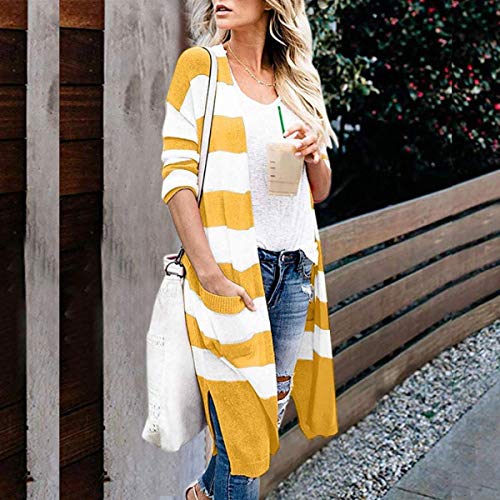 Pocket Striped Sweater Women Autumn Winter Knit Cardigan Jacket Coat