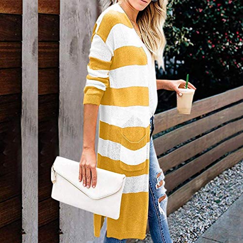 Pocket Striped Sweater Women Autumn Winter Knit Cardigan Jacket Coat