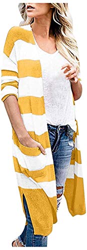 Pocket Striped Sweater Women Autumn Winter Knit Cardigan Jacket Coat