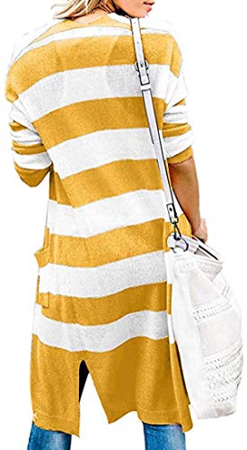 Pocket Striped Sweater Women Autumn Winter Knit Cardigan Jacket Coat