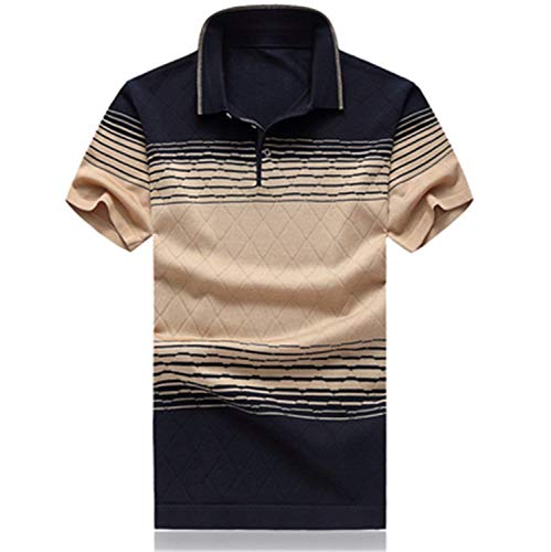 Polo De Verano De Seda Natural De Gran Mode De Tamaño para Marca Hombre Polo De Moda De Manga Corta para Mujer Camiseta De Manga Corta A Rayas (Color : Khaki, Size : 4XL)