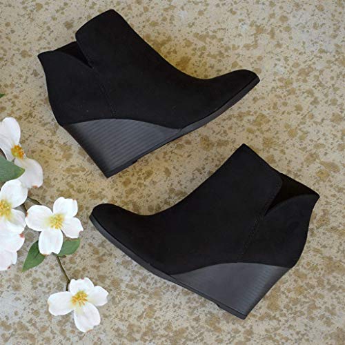 POLP Botas Botines de cuña Mujer Tacones Altos Invierno Casual Mujer Zapatos de Tacón de 8 cm Cabeza Redonda Antideslizante Comodos Botines de Fiesta