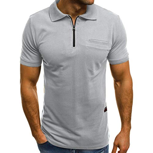 POLP Polos para Hombre Camiseta de Manga Corta con Cremallera y Bolsillo con Cremallera para Hombre Blusa y Camisas Tops Casual Deportivas Ropa de fútbol S-XXXL